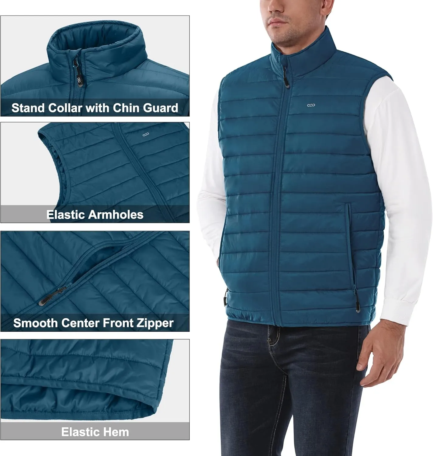 33,000ft Men's Lightweight Packable Insulated Puffer Vest Outerwear, Warm Winter Sleeveless Jacket for Golf Running