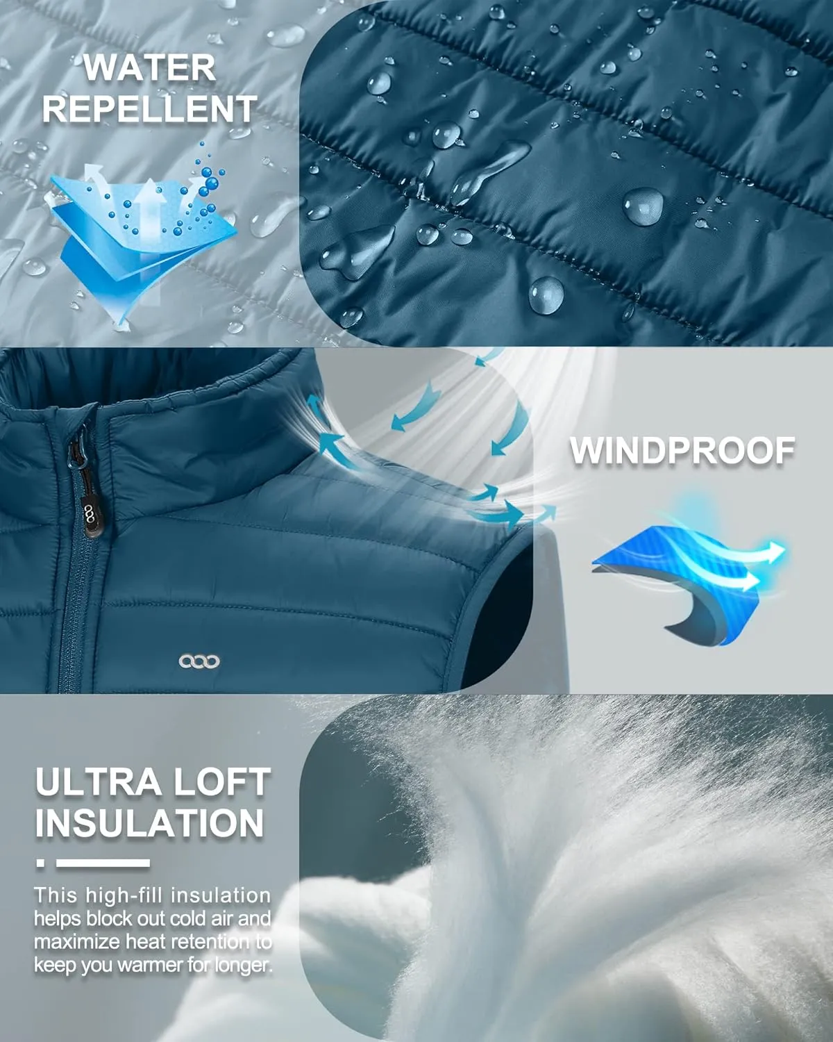 33,000ft Men's Lightweight Packable Insulated Puffer Vest Outerwear, Warm Winter Sleeveless Jacket for Golf Running
