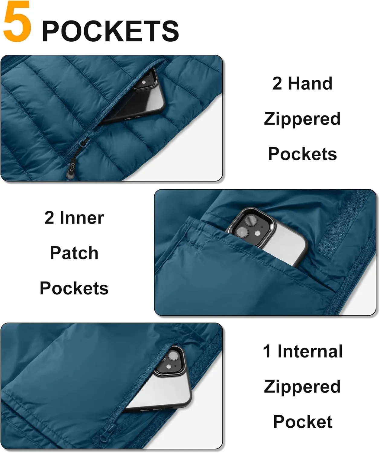 33,000ft Men's Lightweight Packable Insulated Puffer Vest Outerwear, Warm Winter Sleeveless Jacket for Golf Running