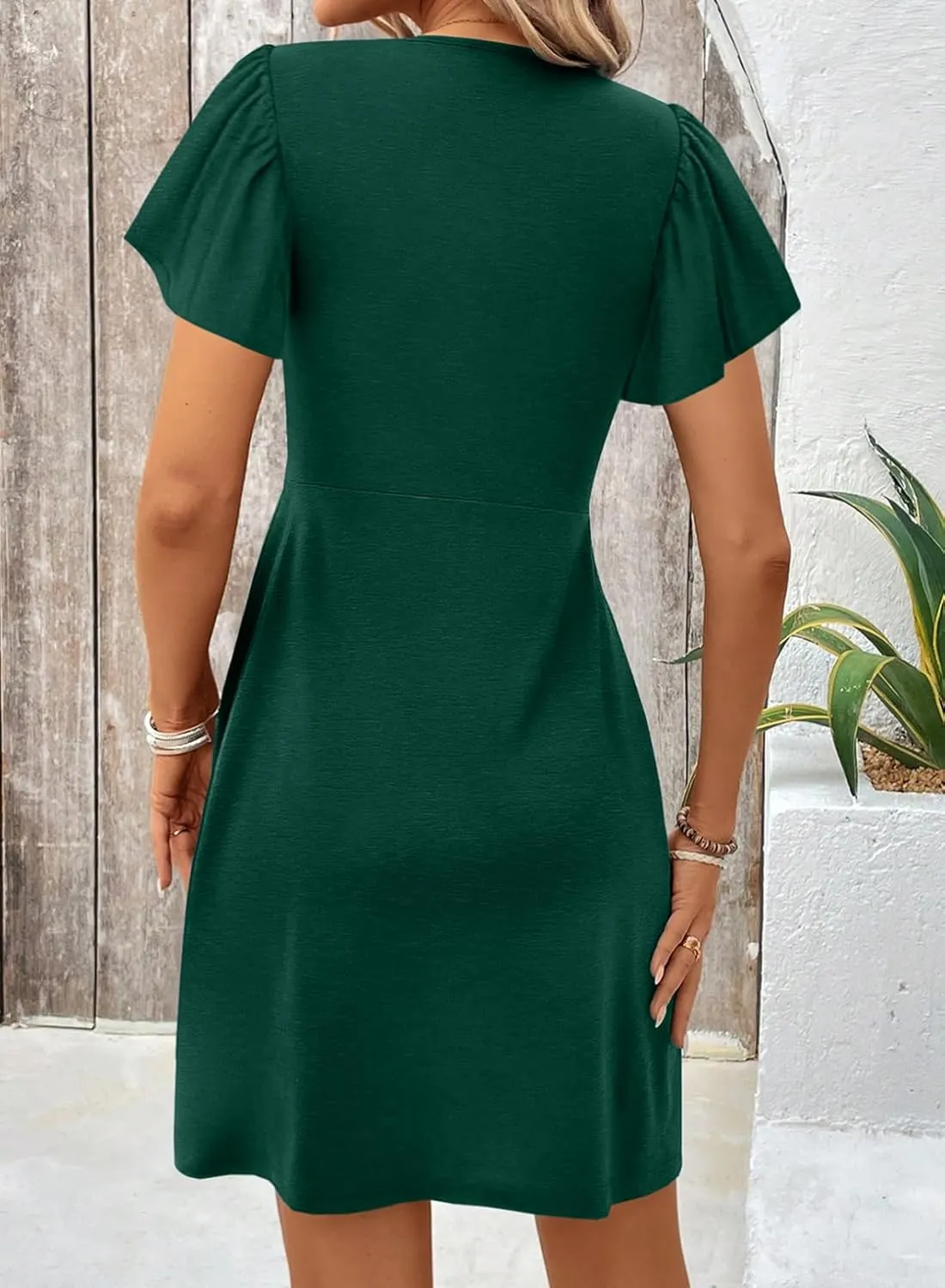 Acelitt Womens Casual Summer Twist Front V Neck Short Sleeve Mini Dress, S-XXL
