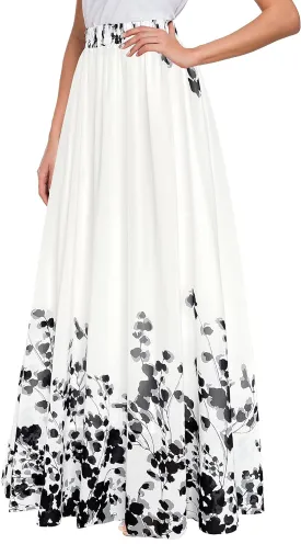 Afibi Women Floral Long Skirts Chiffon Summer Beach High Waisted Maxi Skirts