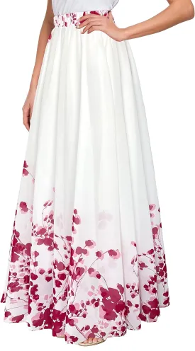 Afibi Women Floral Long Skirts Chiffon Summer Beach High Waisted Maxi Skirts