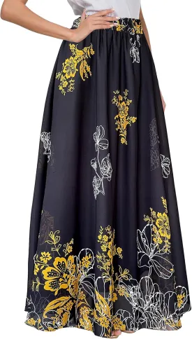 Afibi Women Floral Long Skirts Chiffon Summer Beach High Waisted Maxi Skirts