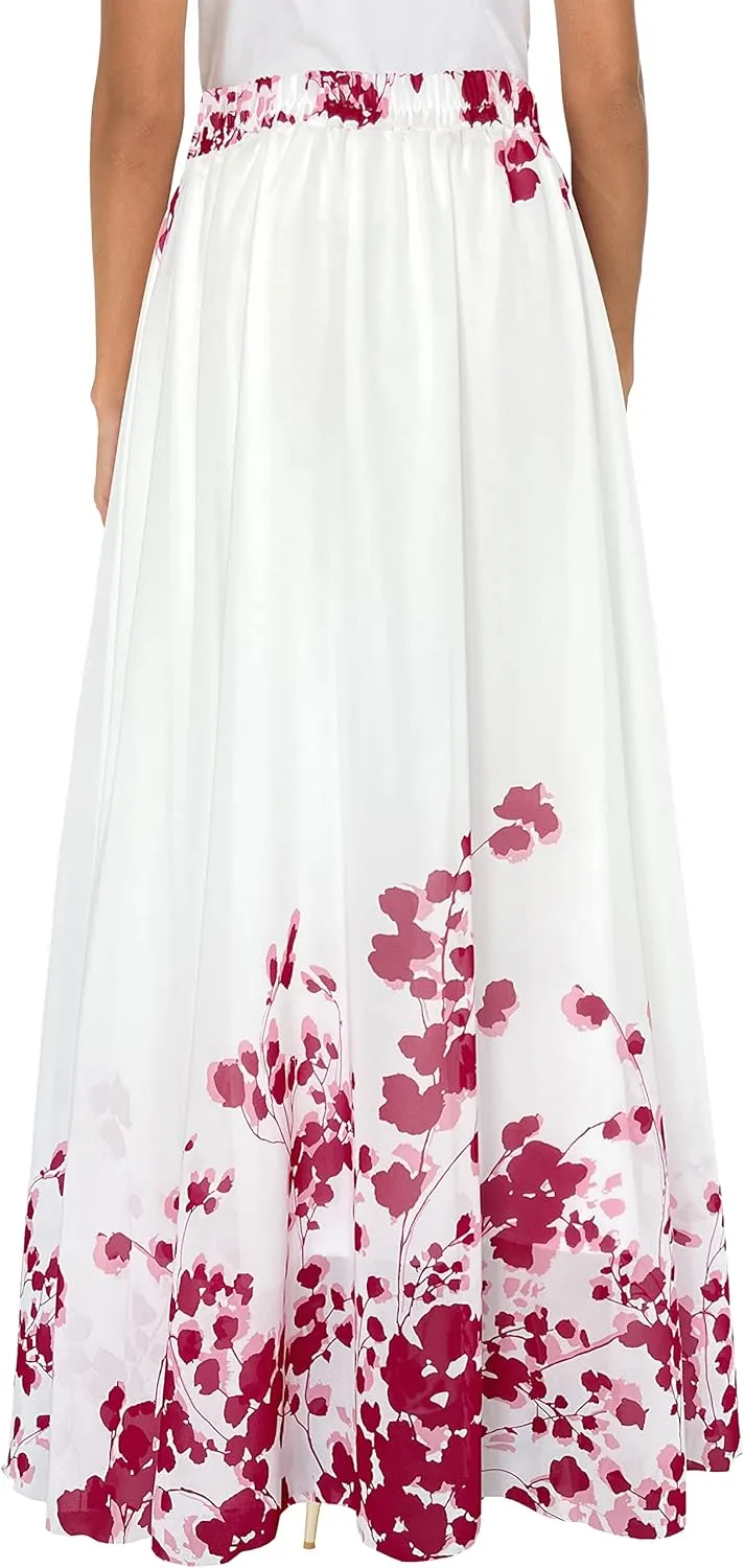 Afibi Women Floral Long Skirts Chiffon Summer Beach High Waisted Maxi Skirts
