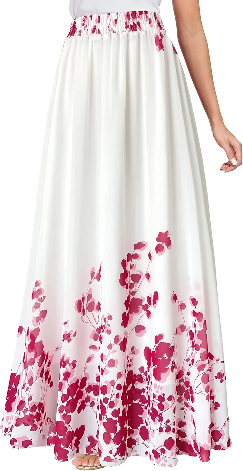 Afibi Women Floral Long Skirts Chiffon Summer Beach High Waisted Maxi Skirts