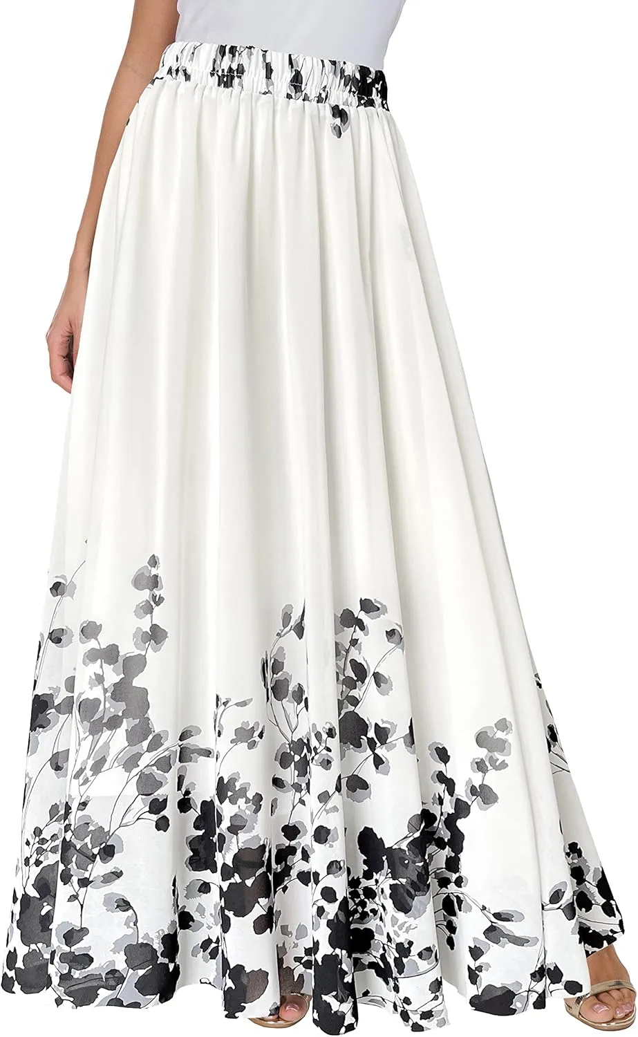 Afibi Women Floral Long Skirts Chiffon Summer Beach High Waisted Maxi Skirts