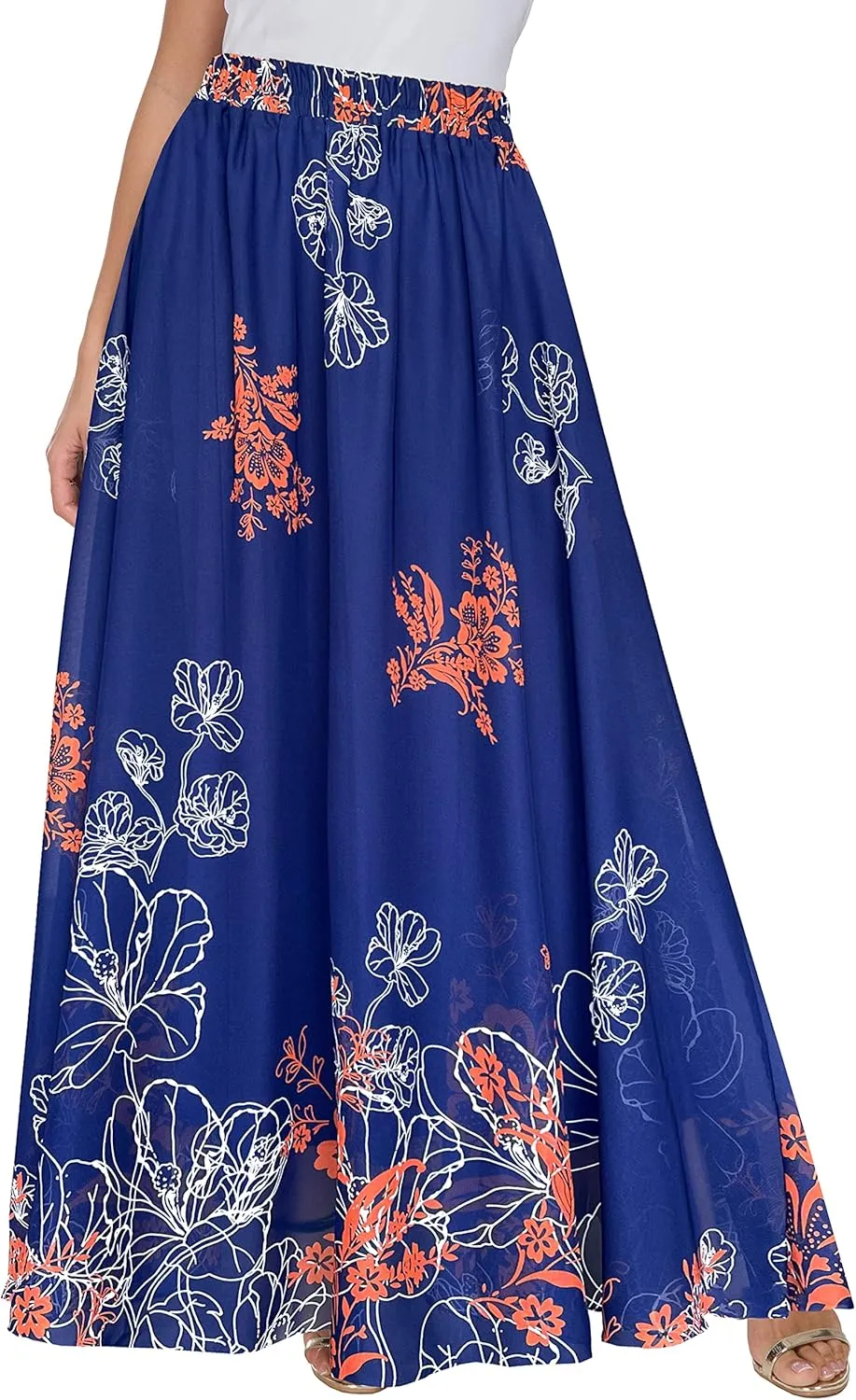 Afibi Women Floral Long Skirts Chiffon Summer Beach High Waisted Maxi Skirts