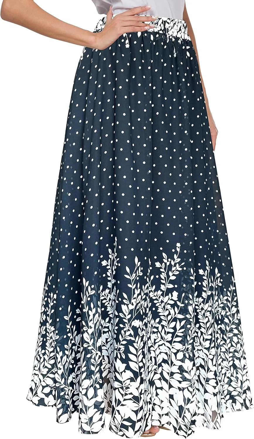 Afibi Women Floral Long Skirts Chiffon Summer Beach High Waisted Maxi Skirts