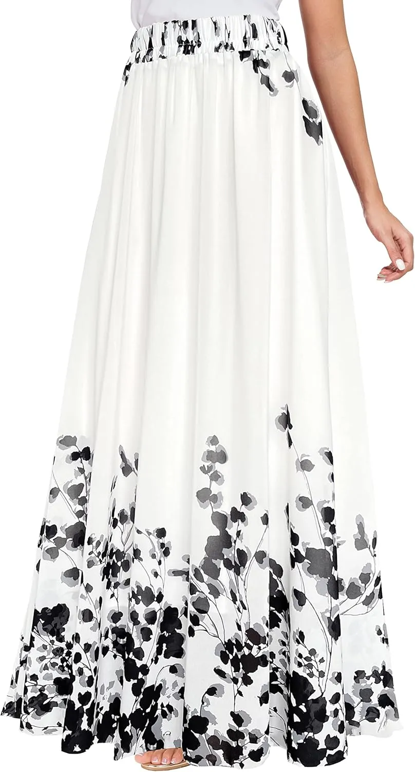 Afibi Women Floral Long Skirts Chiffon Summer Beach High Waisted Maxi Skirts