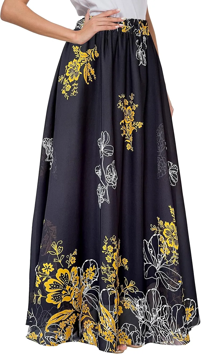Afibi Women Floral Long Skirts Chiffon Summer Beach High Waisted Maxi Skirts