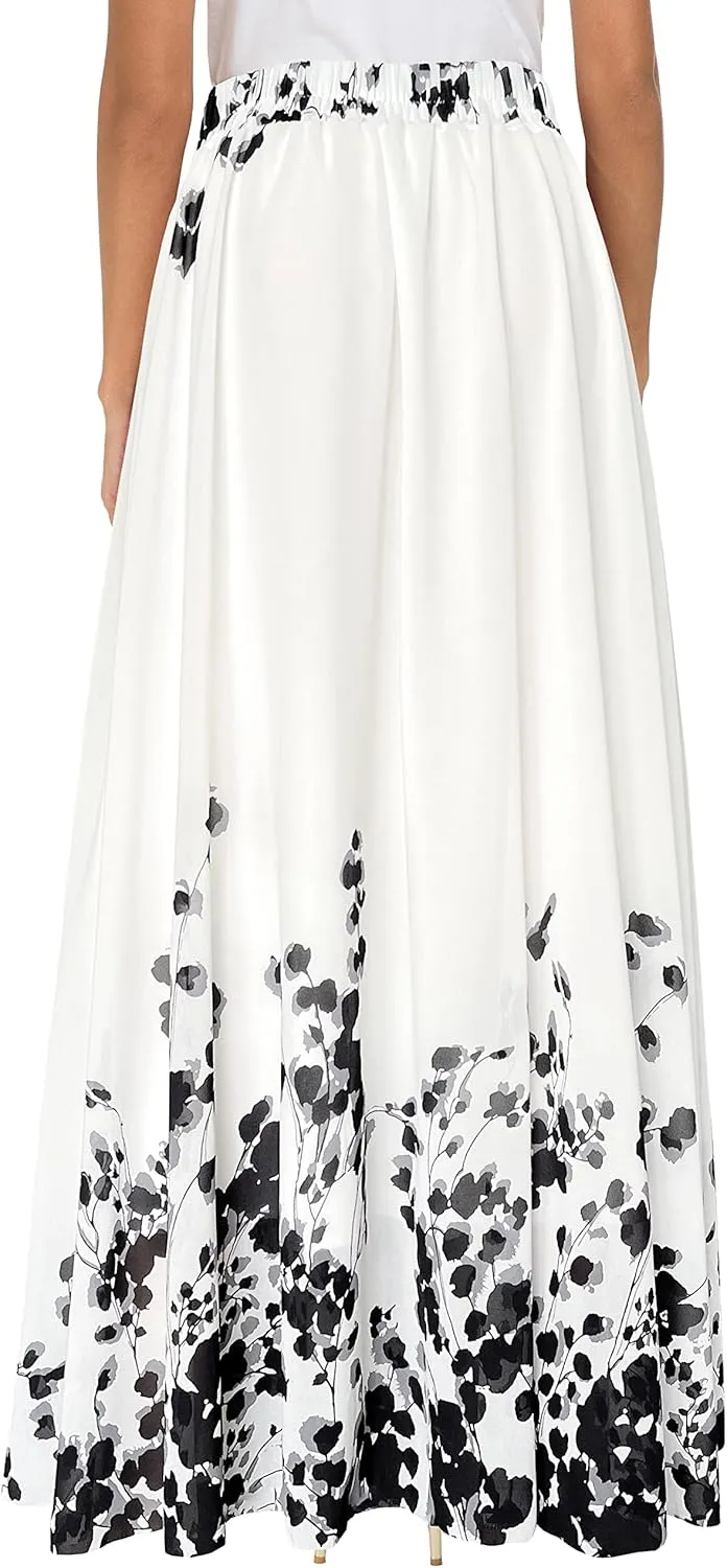 Afibi Women Floral Long Skirts Chiffon Summer Beach High Waisted Maxi Skirts