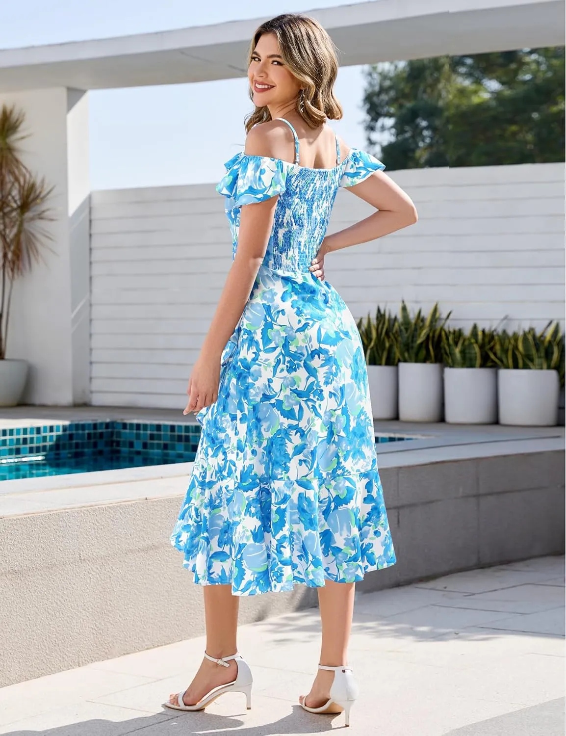Aupuls Women Off Shoulder Summer Floral Dress 2025 Casual Beach Boho Ruffle Midi Dresses