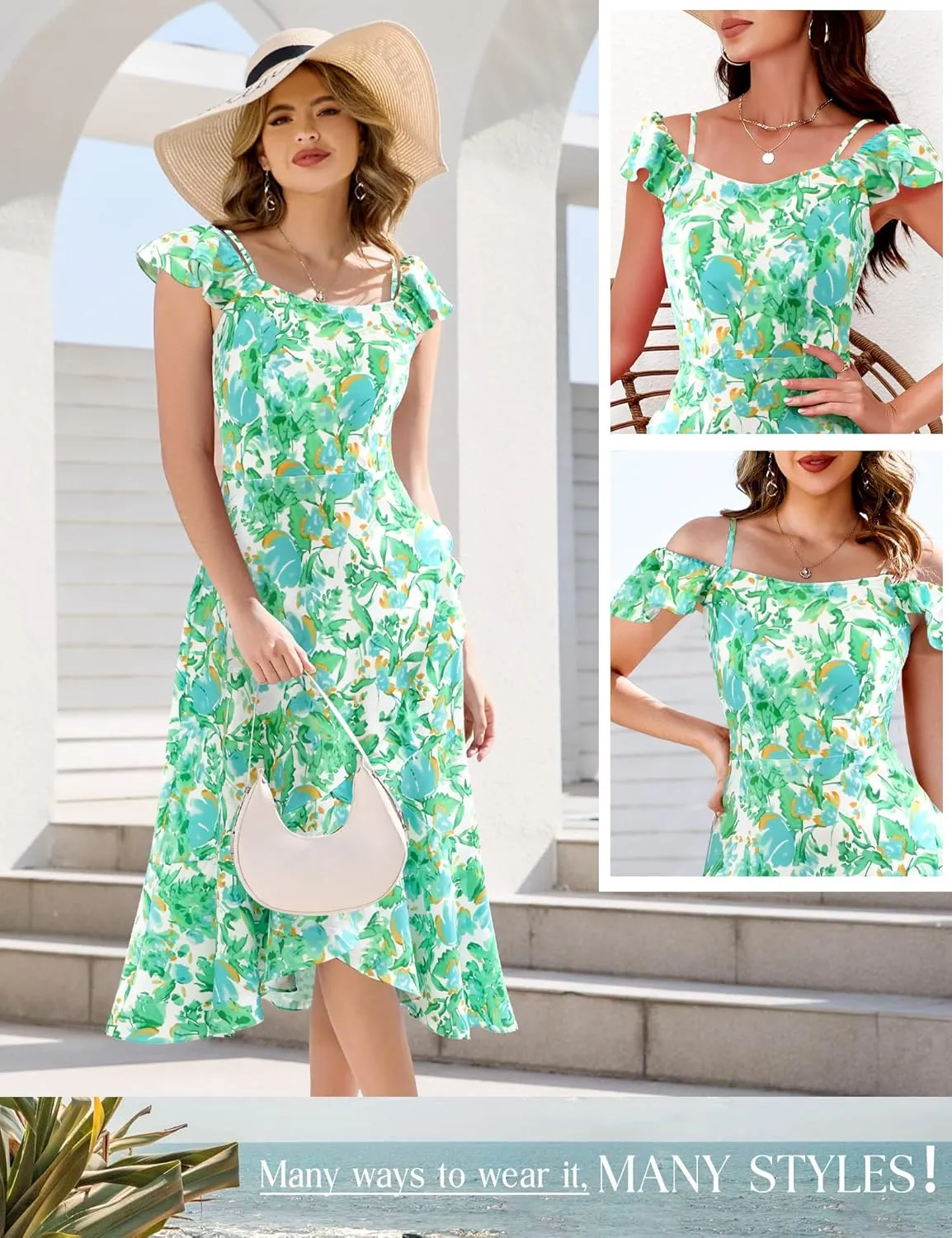 Aupuls Women Off Shoulder Summer Floral Dress 2025 Casual Beach Boho Ruffle Midi Dresses