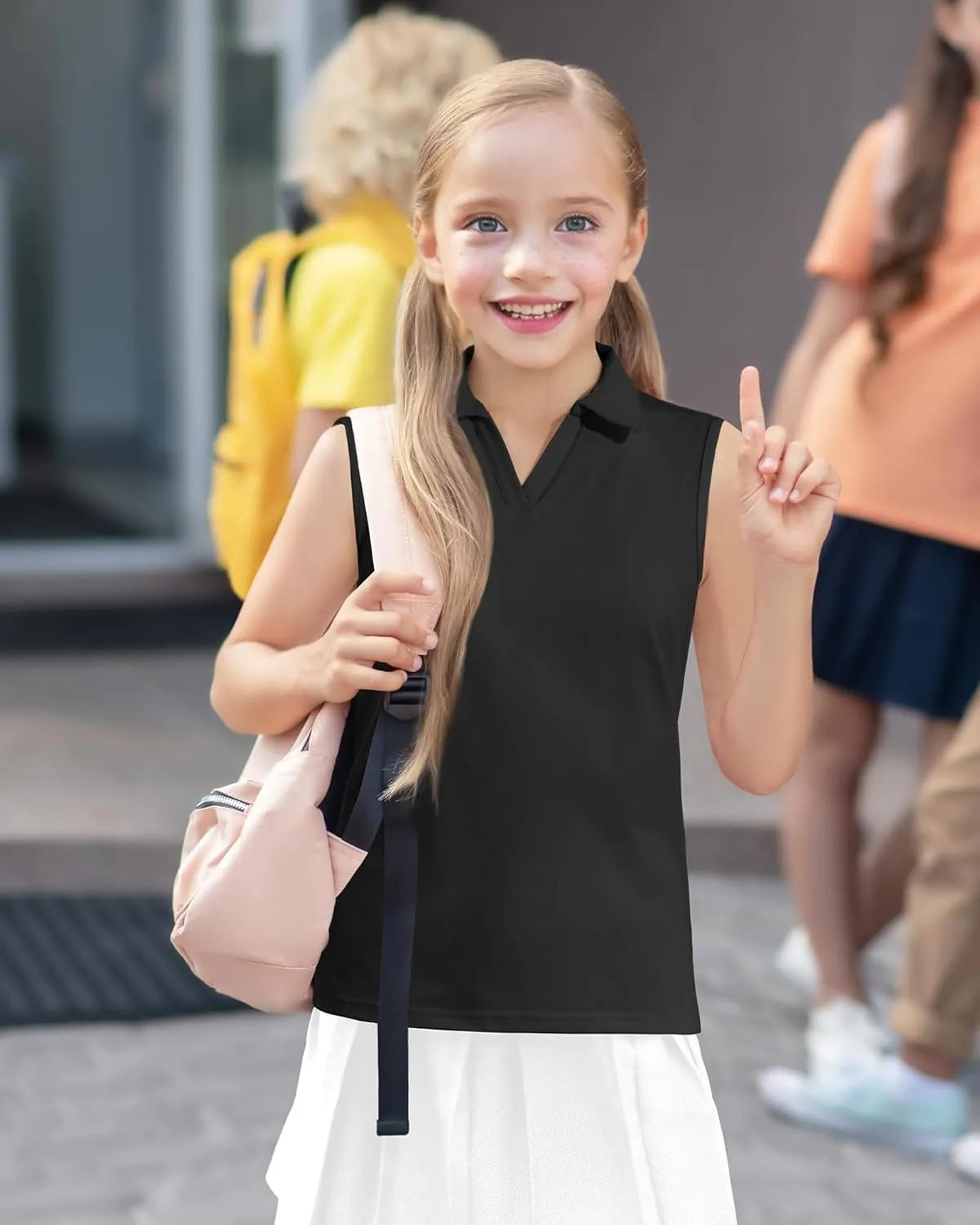 Auranso Girls Sleeveless Polo Shirts V-Neck Golf Tennis T-Shirts with Collared Quick Dry Tank Tops