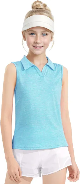 Auranso Girls Sleeveless Polo Shirts V-Neck Golf Tennis T-Shirts with Collared Quick Dry Tank Tops