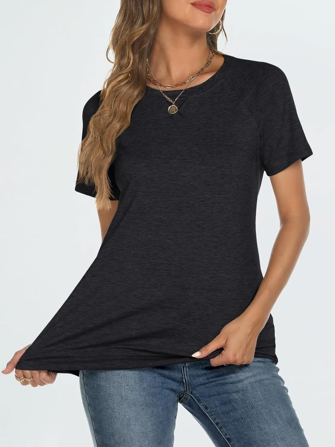 AUTOMET T Shirts Short Sleeve Crewneck Tees for Women Trendy Lightweight Soft Casual Summer Tops Clothes 2025