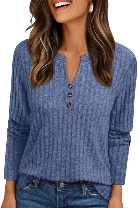 AUTOMET Womens Henley V Neck Long Sleeve Shirt Fall Dreesy Casual Tunic Loose Fit Top Sweater