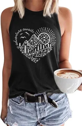 Beopjesk Women's Gradient Coconut Tree Tank Tops Summer Sleeveless V-Neck Button Down Henley Shirt