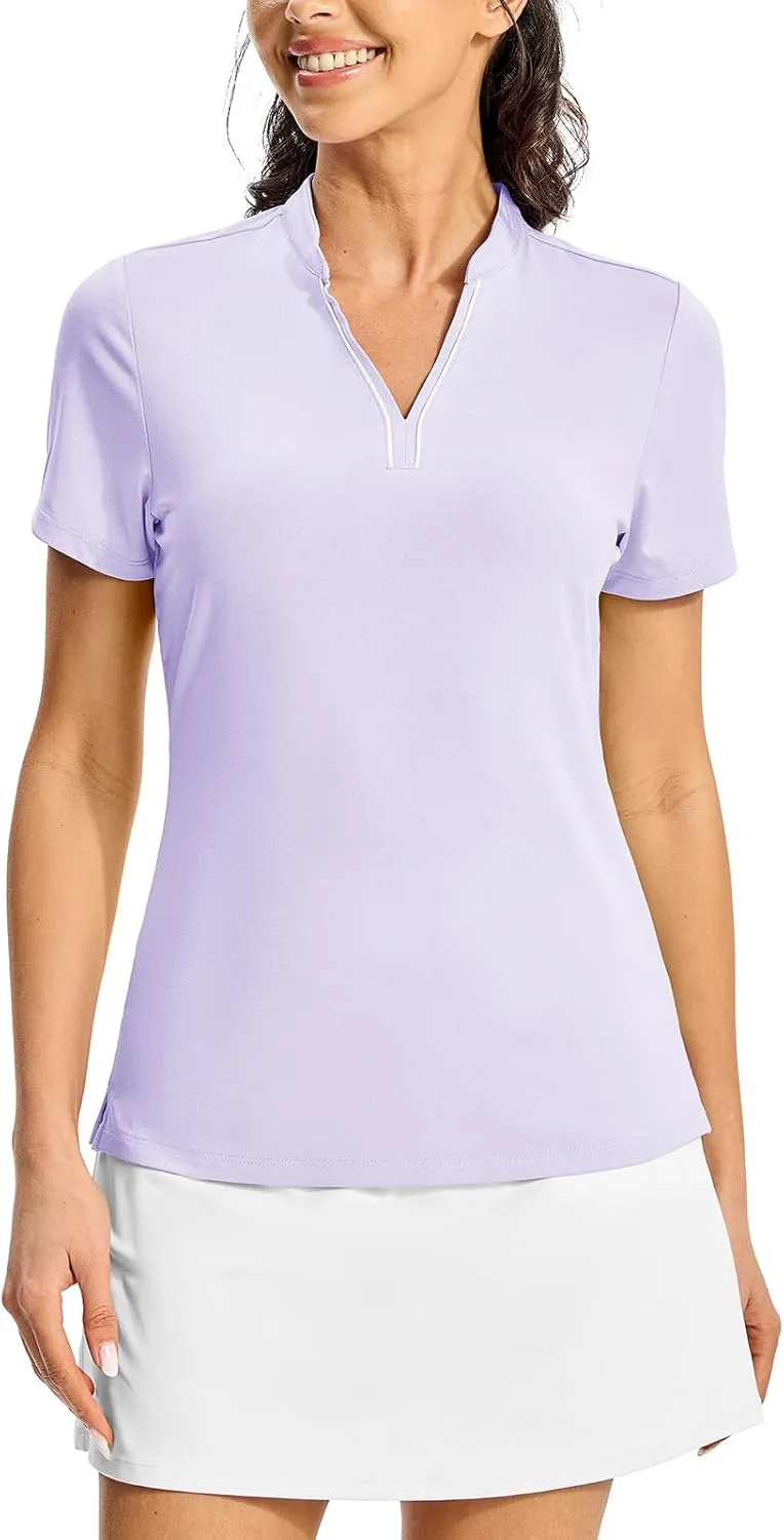 BGOWATU Women's Golf Polo Shirts Short Sleeve Collarless Y-Neck Tennis Tops Quick Dry UPF 50  Workout Shirt Lightweight