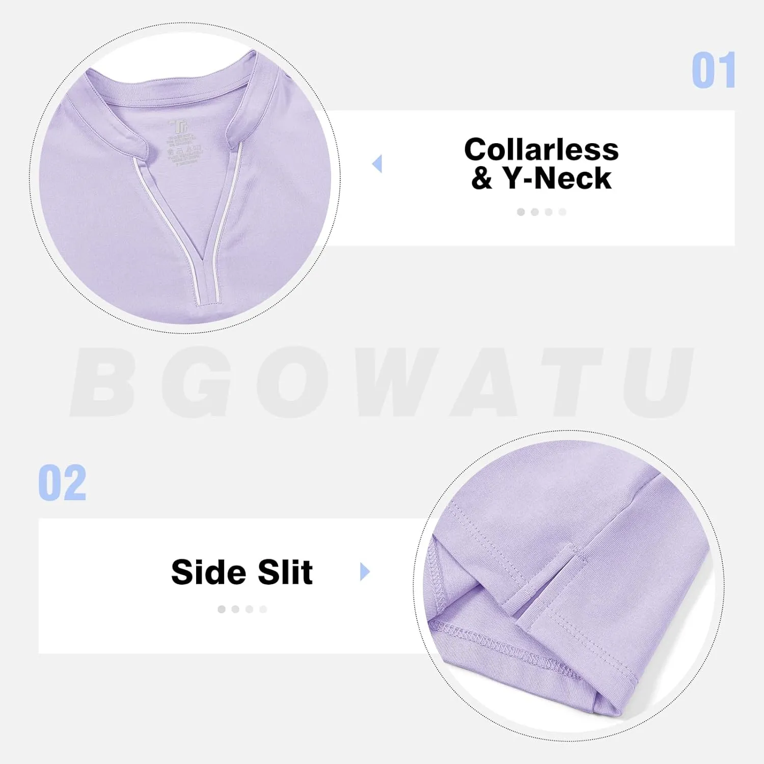BGOWATU Women's Golf Polo Shirts Short Sleeve Collarless Y-Neck Tennis Tops Quick Dry UPF 50  Workout Shirt Lightweight