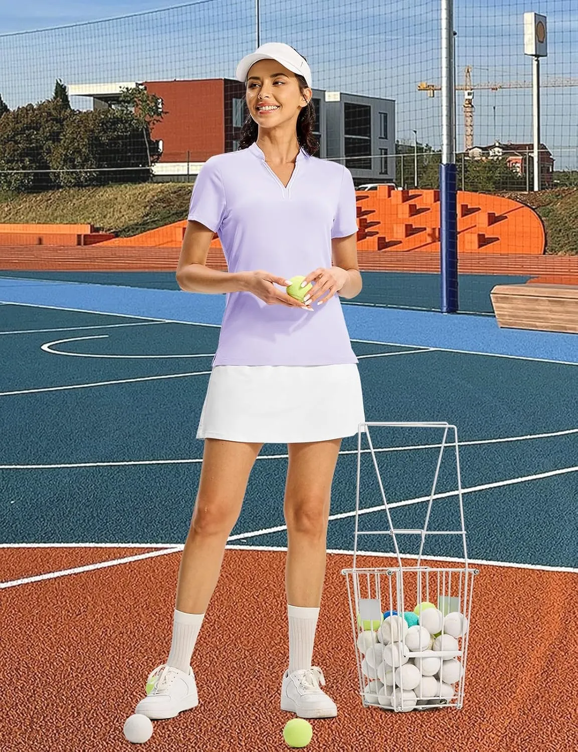BGOWATU Women's Golf Polo Shirts Short Sleeve Collarless Y-Neck Tennis Tops Quick Dry UPF 50  Workout Shirt Lightweight