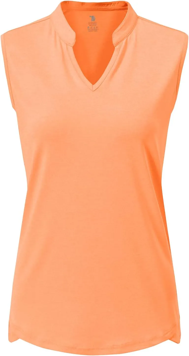 BGOWATU Women's Golf Polo T-Shirts Sleeveless V Neck Collarless Tennis Shirts UV Protection Quick Dry Lightweight