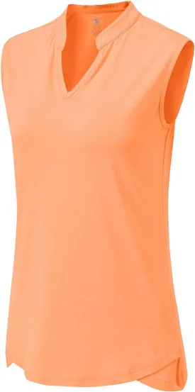 BGOWATU Women's Golf Polo T-Shirts Sleeveless V Neck Collarless Tennis Shirts UV Protection Quick Dry Lightweight