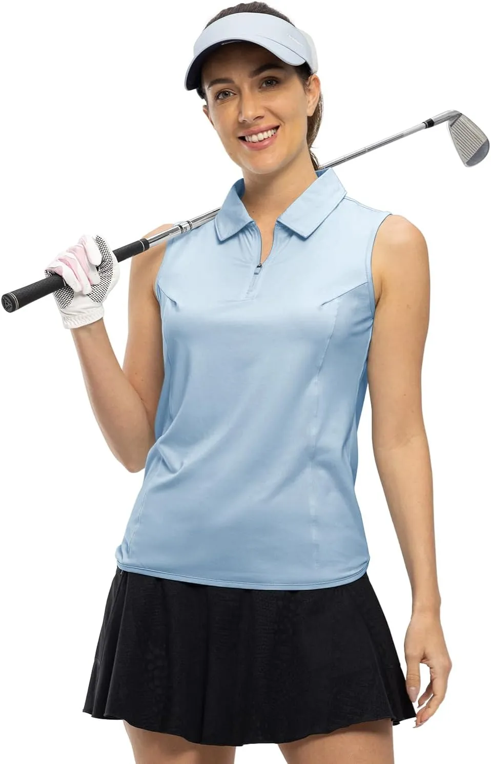 BGOWATU Women's Sleeveless Golf Polo Shirts 1/4 Zip Tennis Tank Tops with Collar UV Protection Quick Dry