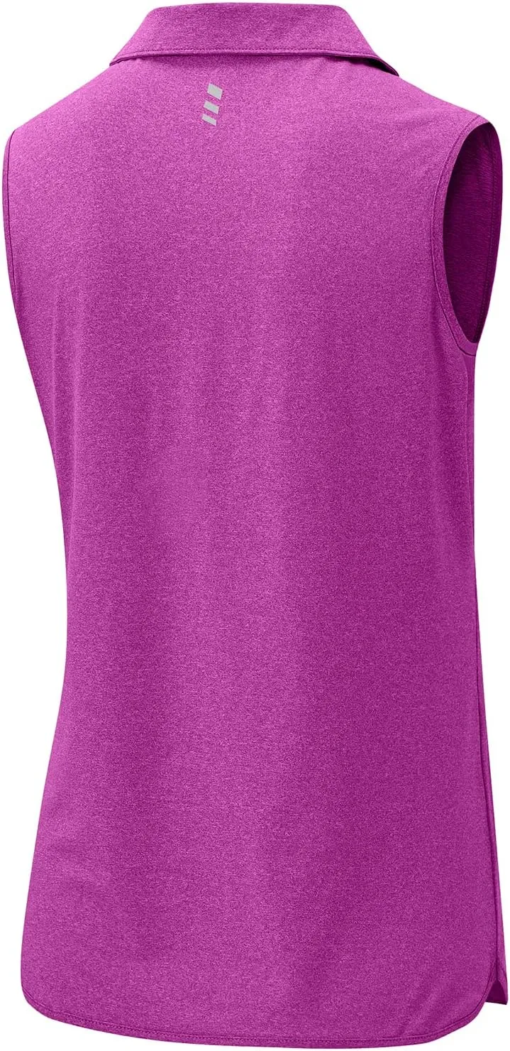 BGOWATU Women's Sleeveless Golf Polo Shirts 1/4 Zip Tennis Tank Tops with Collar UV Protection Quick Dry