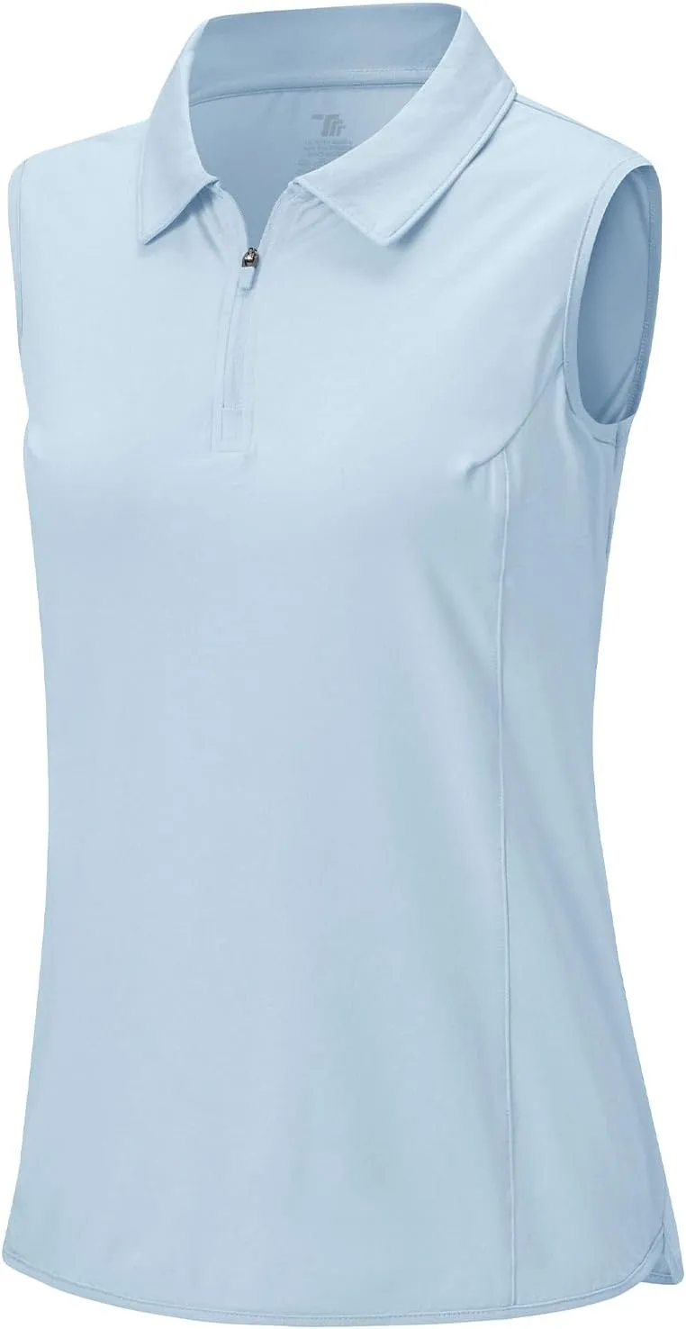 BGOWATU Women's Sleeveless Golf Polo Shirts 1/4 Zip Tennis Tank Tops with Collar UV Protection Quick Dry