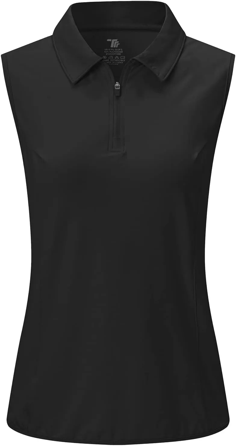 BGOWATU Women's Sleeveless Golf Polo Shirts 1/4 Zip Tennis Tank Tops with Collar UV Protection Quick Dry