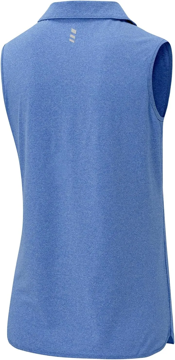 BGOWATU Women's Sleeveless Golf Polo Shirts 1/4 Zip Tennis Tank Tops with Collar UV Protection Quick Dry