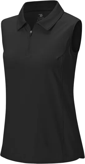 BGOWATU Women's Sleeveless Golf Polo Shirts 1/4 Zip Tennis Tank Tops with Collar UV Protection Quick Dry