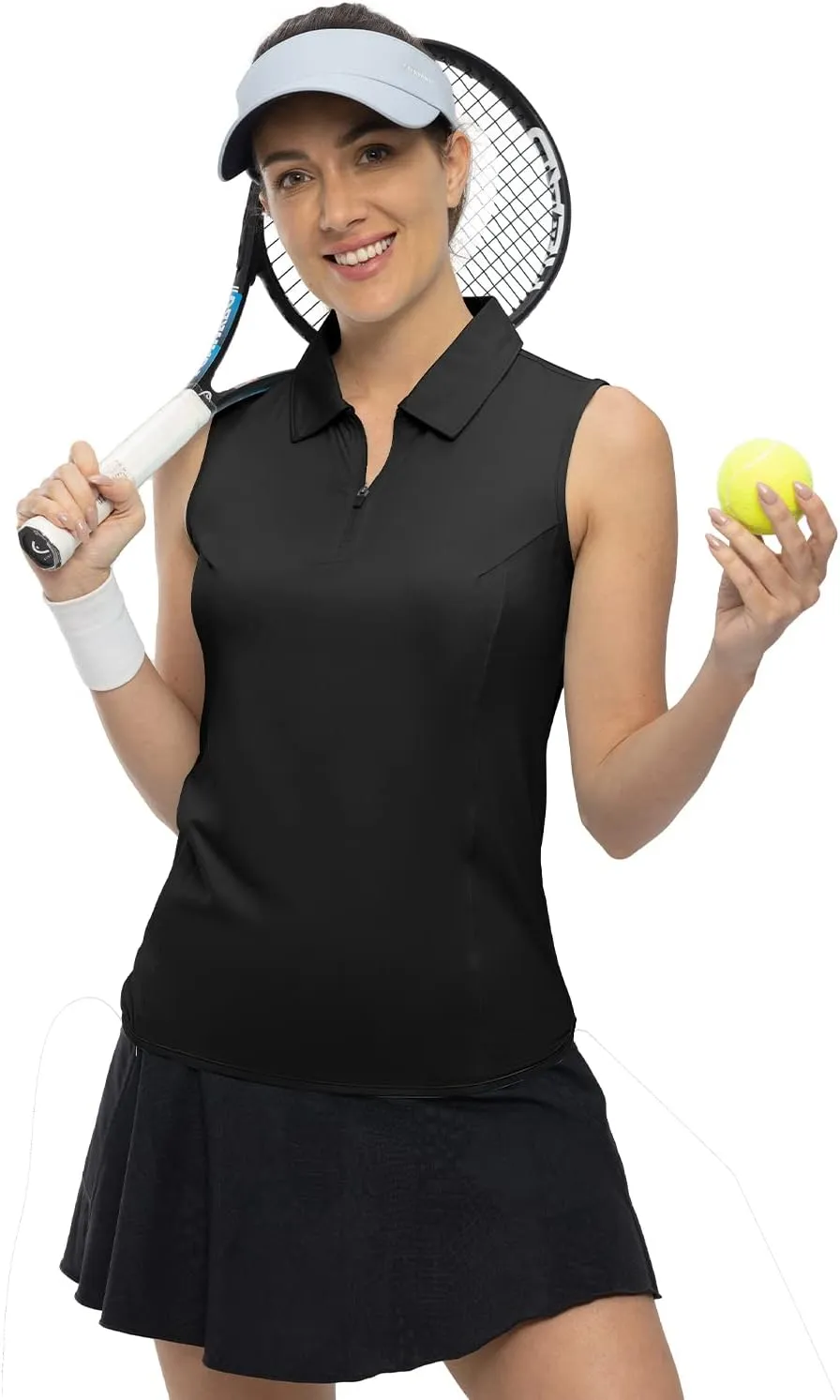 BGOWATU Women's Sleeveless Golf Polo Shirts 1/4 Zip Tennis Tank Tops with Collar UV Protection Quick Dry