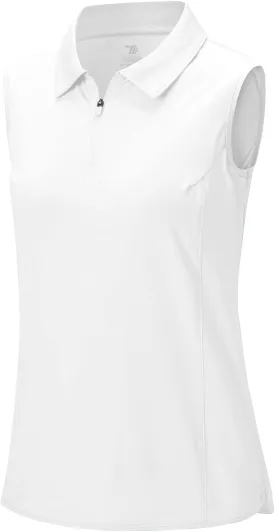 BGOWATU Women's Sleeveless Golf Polo Shirts 1/4 Zip Tennis Tank Tops with Collar UV Protection Quick Dry