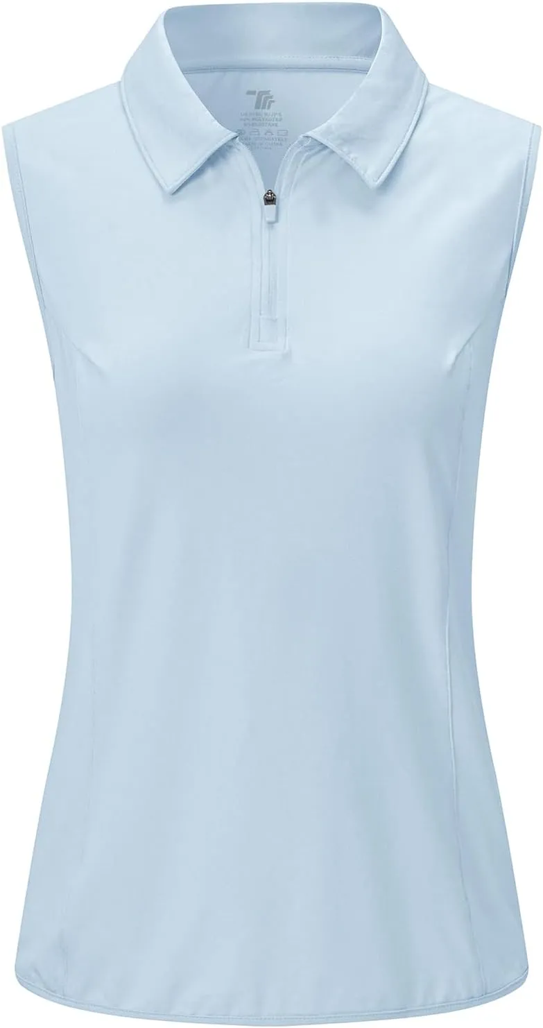 BGOWATU Women's Sleeveless Golf Polo Shirts 1/4 Zip Tennis Tank Tops with Collar UV Protection Quick Dry