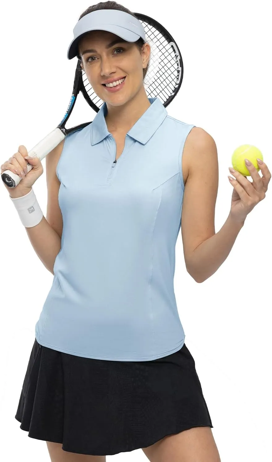 BGOWATU Women's Sleeveless Golf Polo Shirts 1/4 Zip Tennis Tank Tops with Collar UV Protection Quick Dry