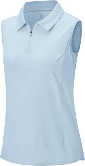 BGOWATU Women's Sleeveless Golf Polo Shirts 1/4 Zip Tennis Tank Tops with Collar UV Protection Quick Dry