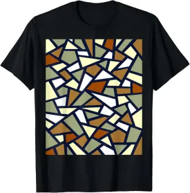 Black Geometric Abstract Pattern Coffee Tan Grey White T-Shirt