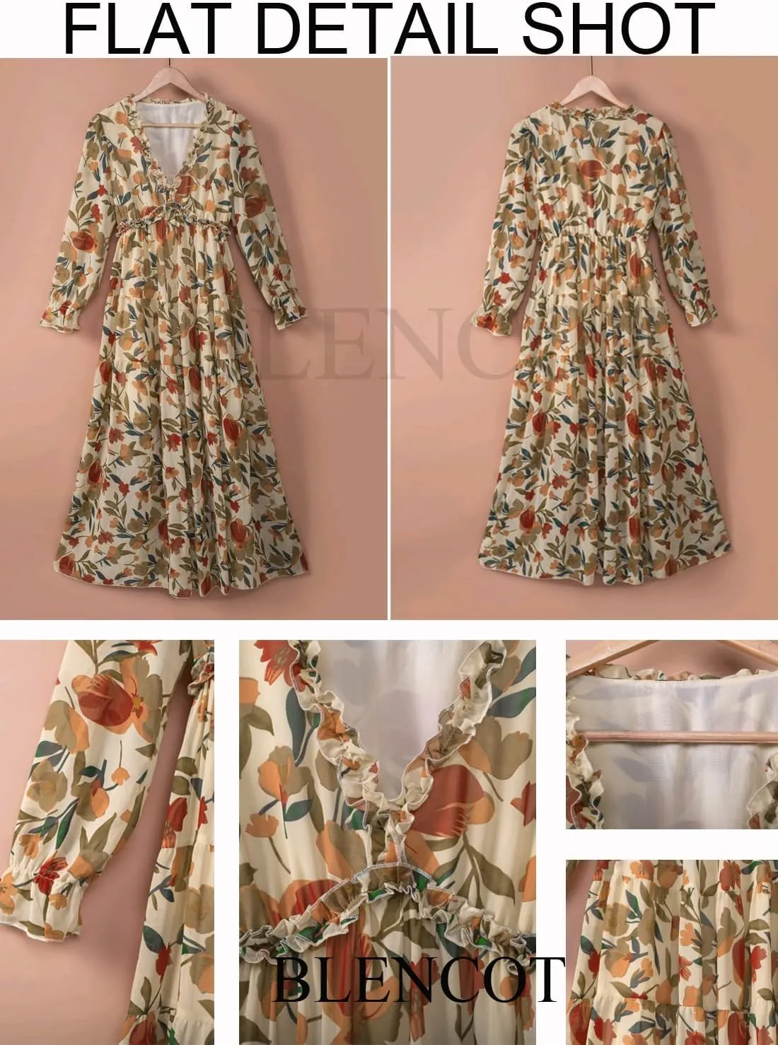 BLENCOT Womens Casual Boho Deep V Neck Short Sleeve Long Dress