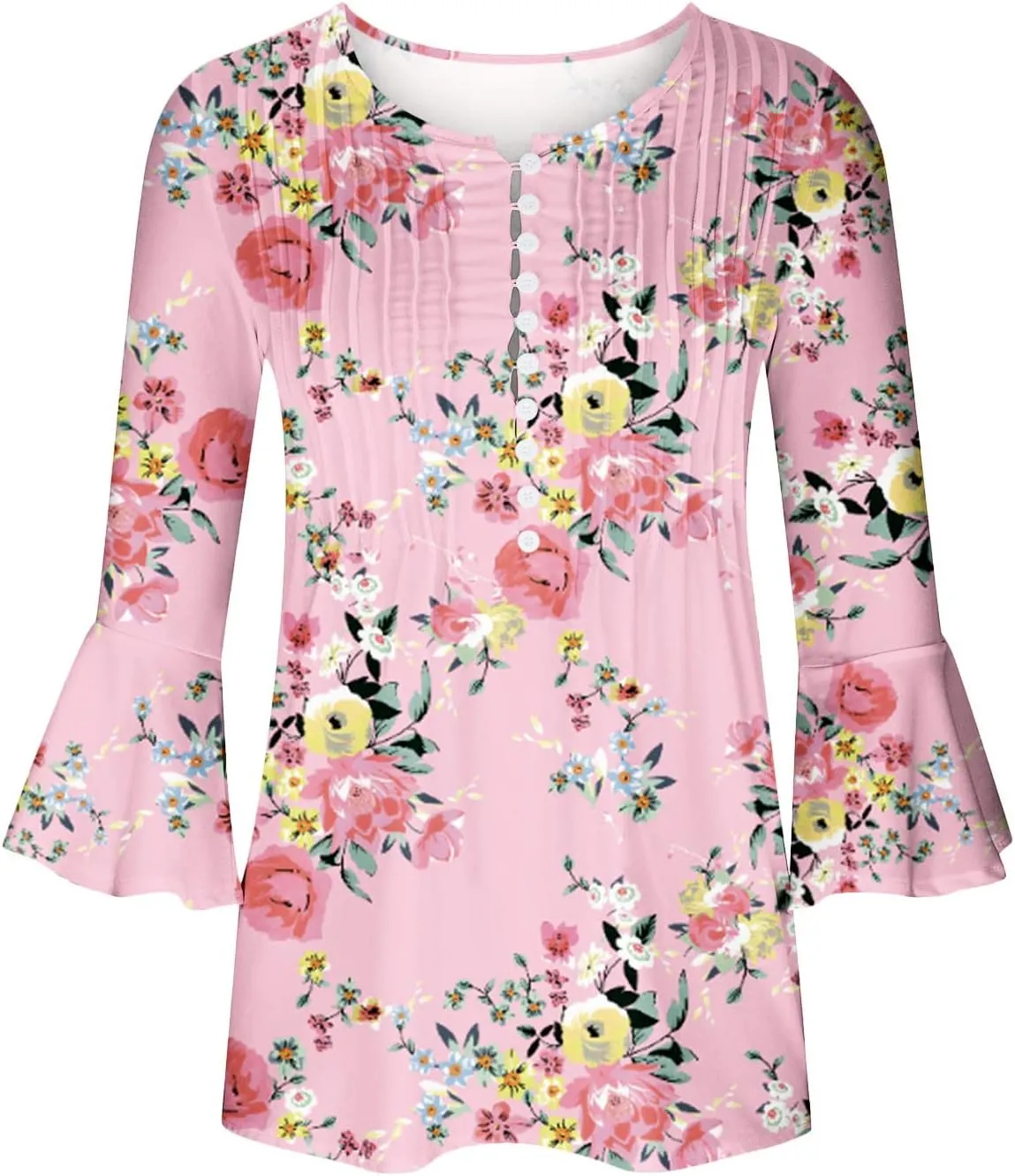 Bohemian Tops for Women Trendy 2023 Sexy Elegant t-Shirt Boho Floral Print 3/4 Bell Sleeve v Neck Shirts Blouse