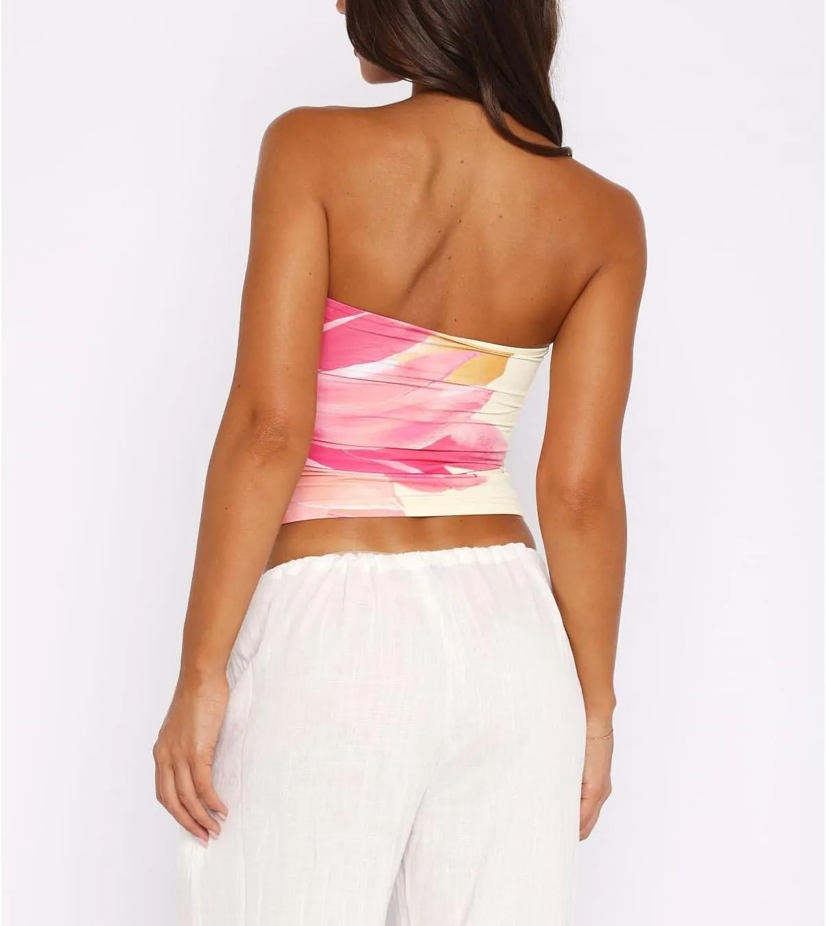 Boho Floral Tube Top Women Sexy Strapless Crop Bandeau Tops Backless Aesthetic Graphic Y2k Fairy Going Out Cami Shirt