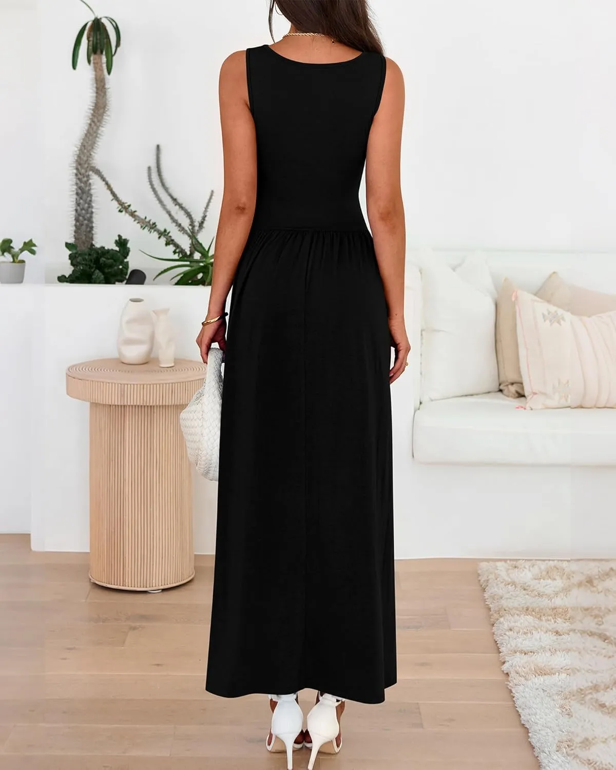 BTFBM Summer Maxi Dresses for Women 2025 Sleeveless Casual Ruched High Waisted Tank Long Sundress Flowy Beach Dress