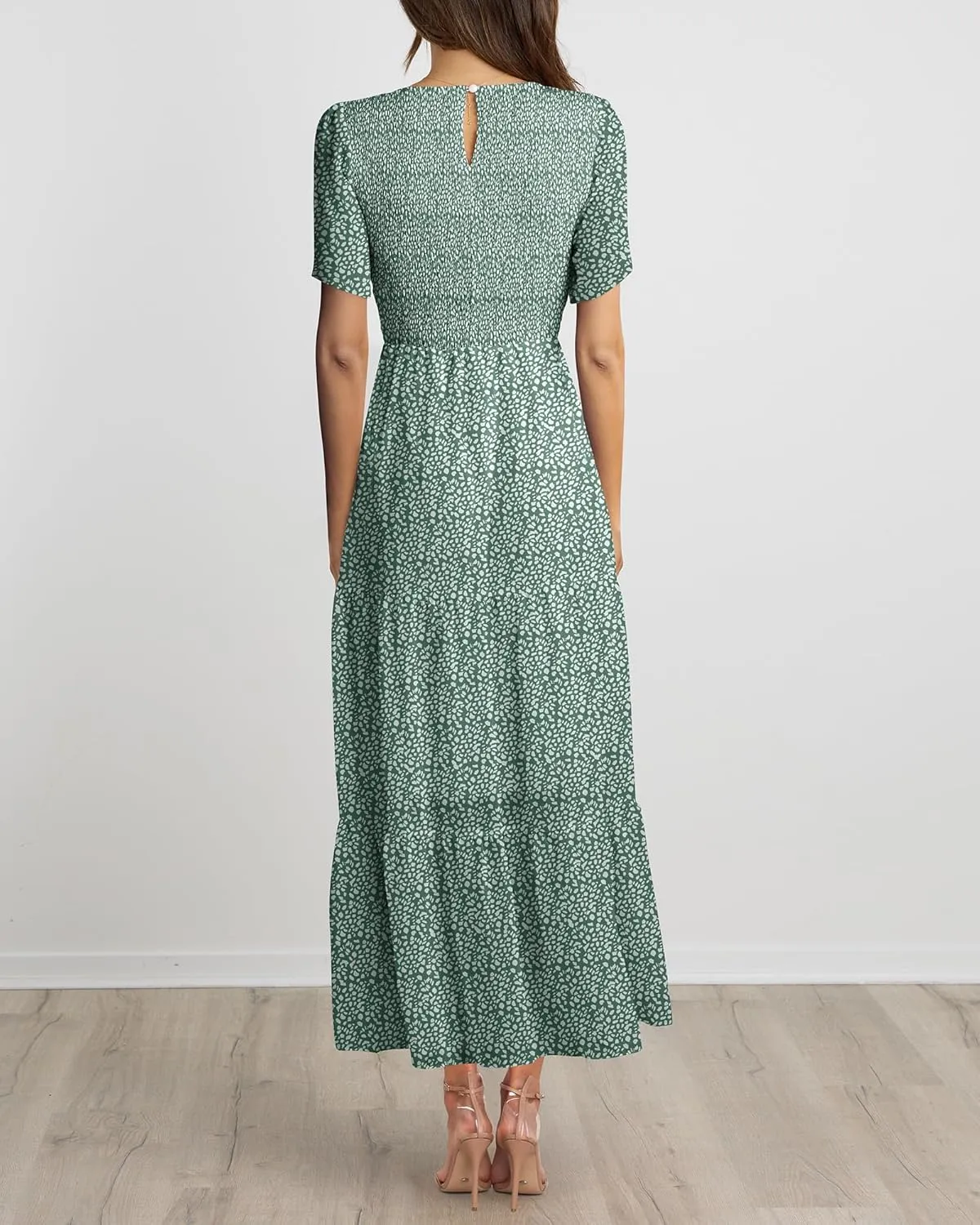 BTFBM Women Casual Short Sleeve Crew Neck Summer Dress Bohemian Floral Printed Flowy Maxi Dresses Tiered Cocktail Dress