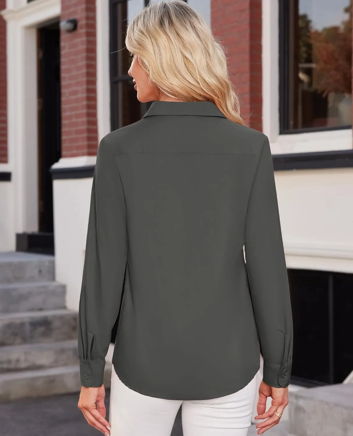 Button Down Shirts for Women Business Casual Blouses Long Sleeve Fit Dress Shirt Collar Wrinkle Free Work Tops