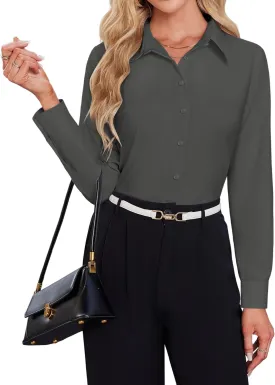 Button Down Shirts for Women Business Casual Blouses Long Sleeve Fit Dress Shirt Collar Wrinkle Free Work Tops