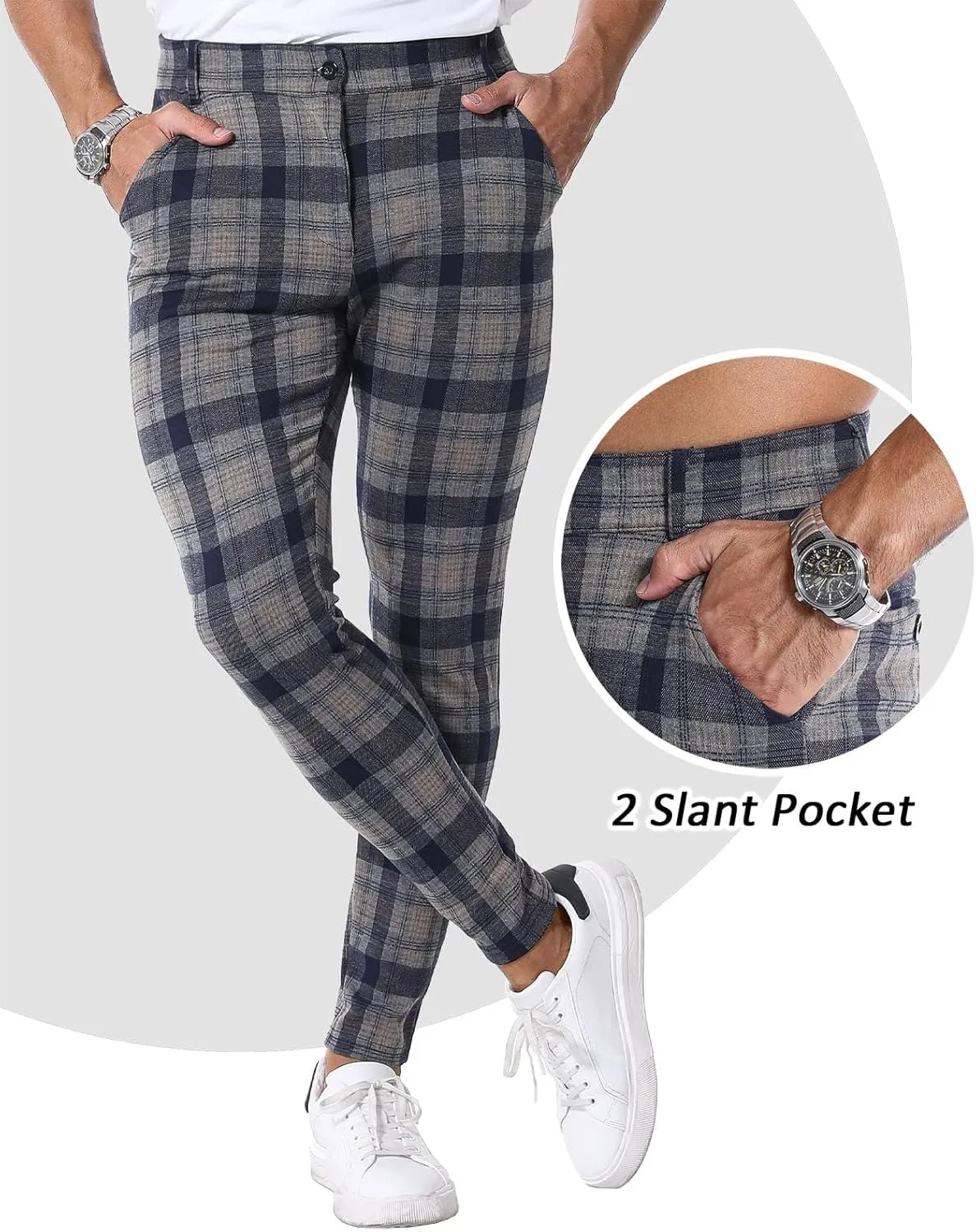 CANGHPGIN Men's Stretch Dress Pants Slim Fit Flat Front Slacks Tapered Casual Pants