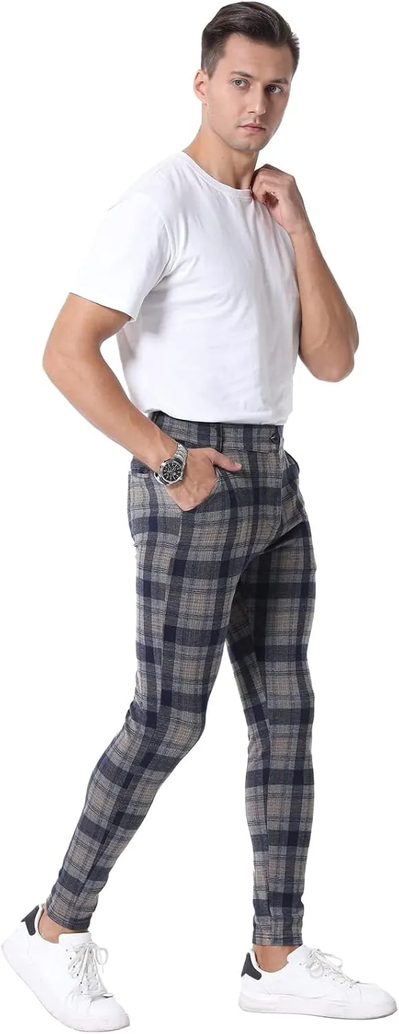 CANGHPGIN Men's Stretch Dress Pants Slim Fit Flat Front Slacks Tapered Casual Pants