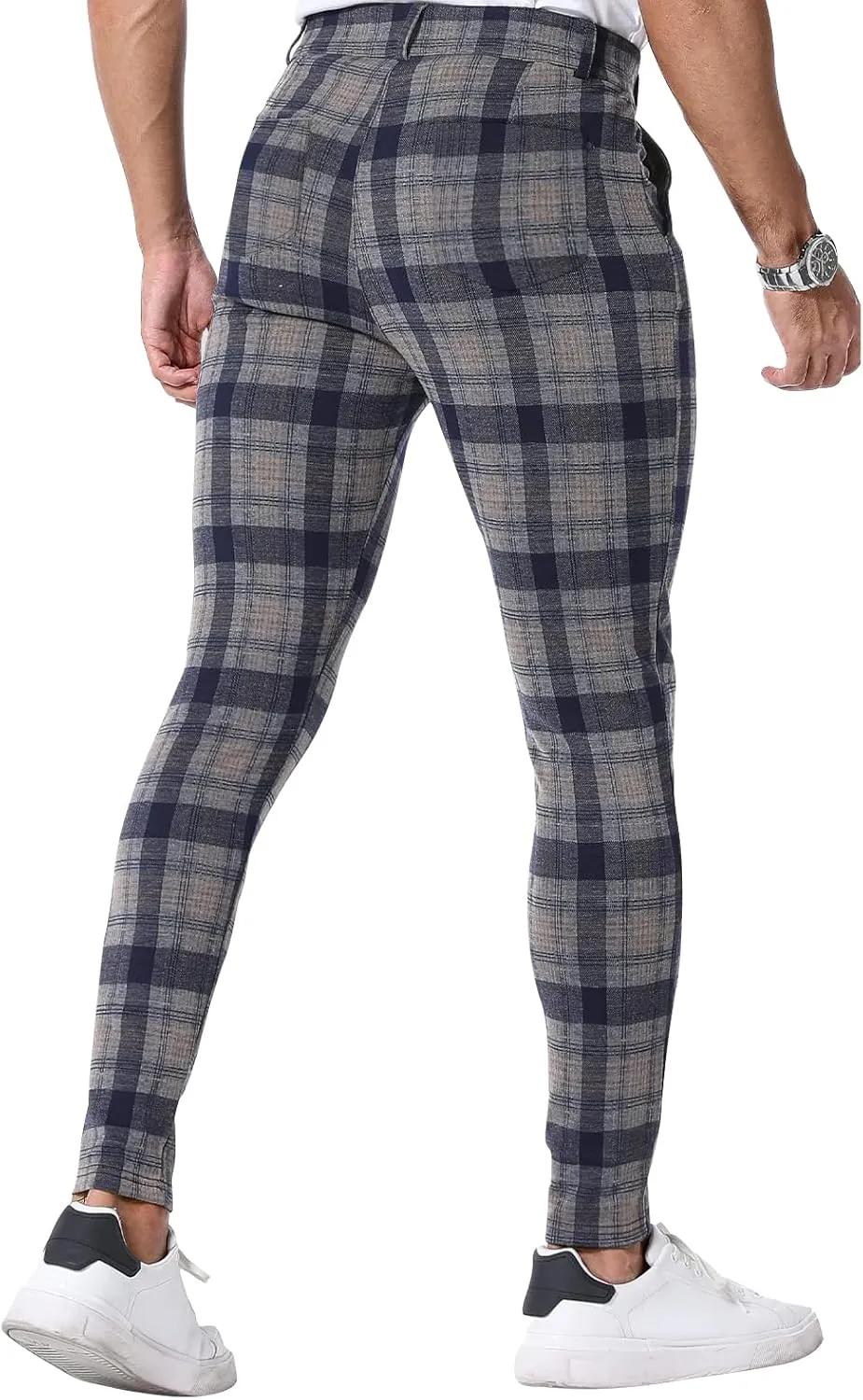 CANGHPGIN Men's Stretch Dress Pants Slim Fit Flat Front Slacks Tapered Casual Pants