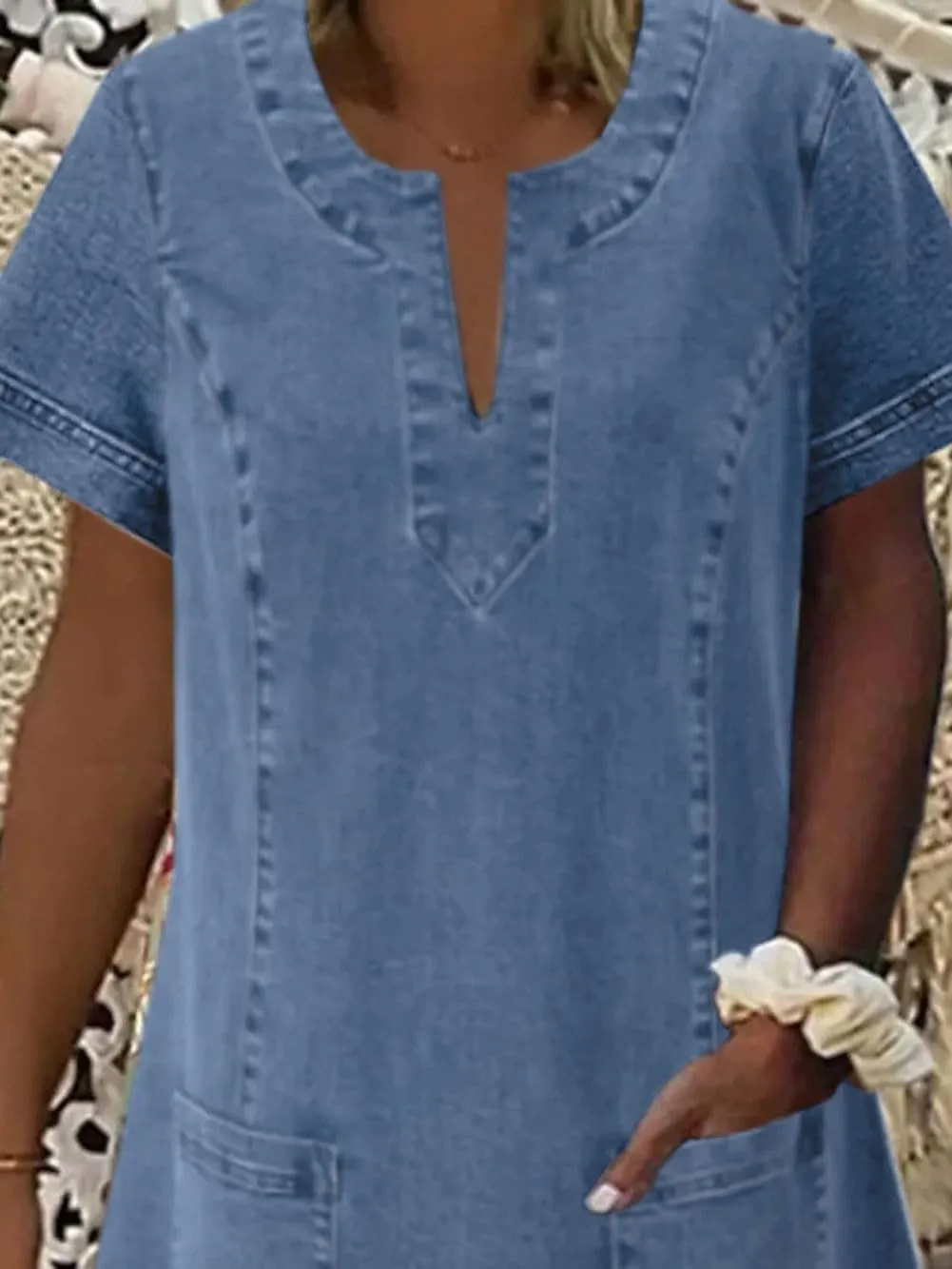 CHARTOU Women Denim Dress Short Sleeve Mini Jean Dress Jumper Babydoll Summer Shift Dress